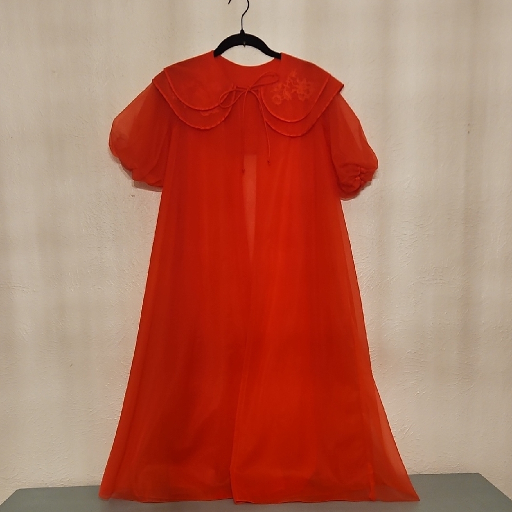 Vintage Red Sheer Double Layer Chiffon Peignoir Robe